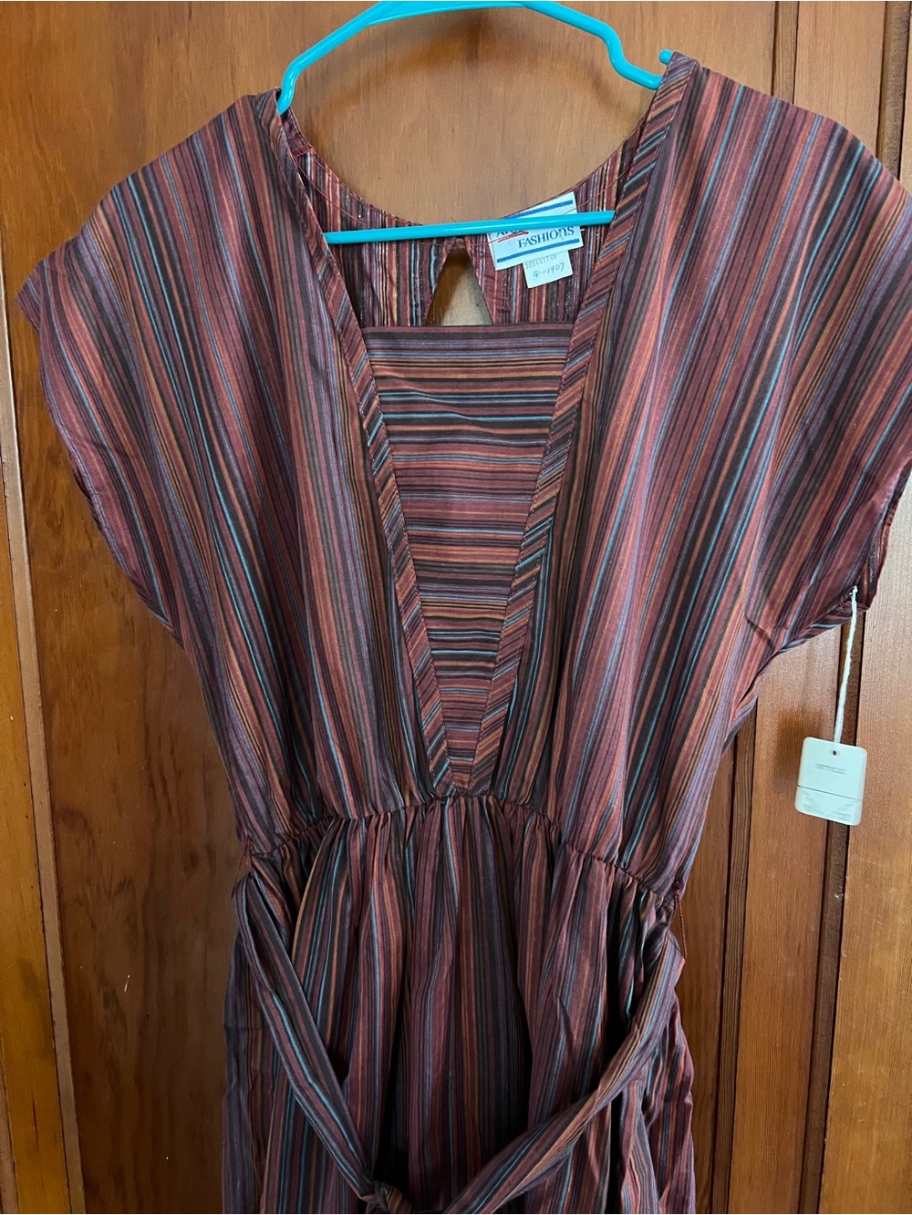 NWT vintage Avon Fashions Striped Cotton Top in Burgundy with Teal Accents
